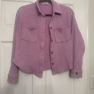 Purple Button-Up Waffle Knit Shirt
